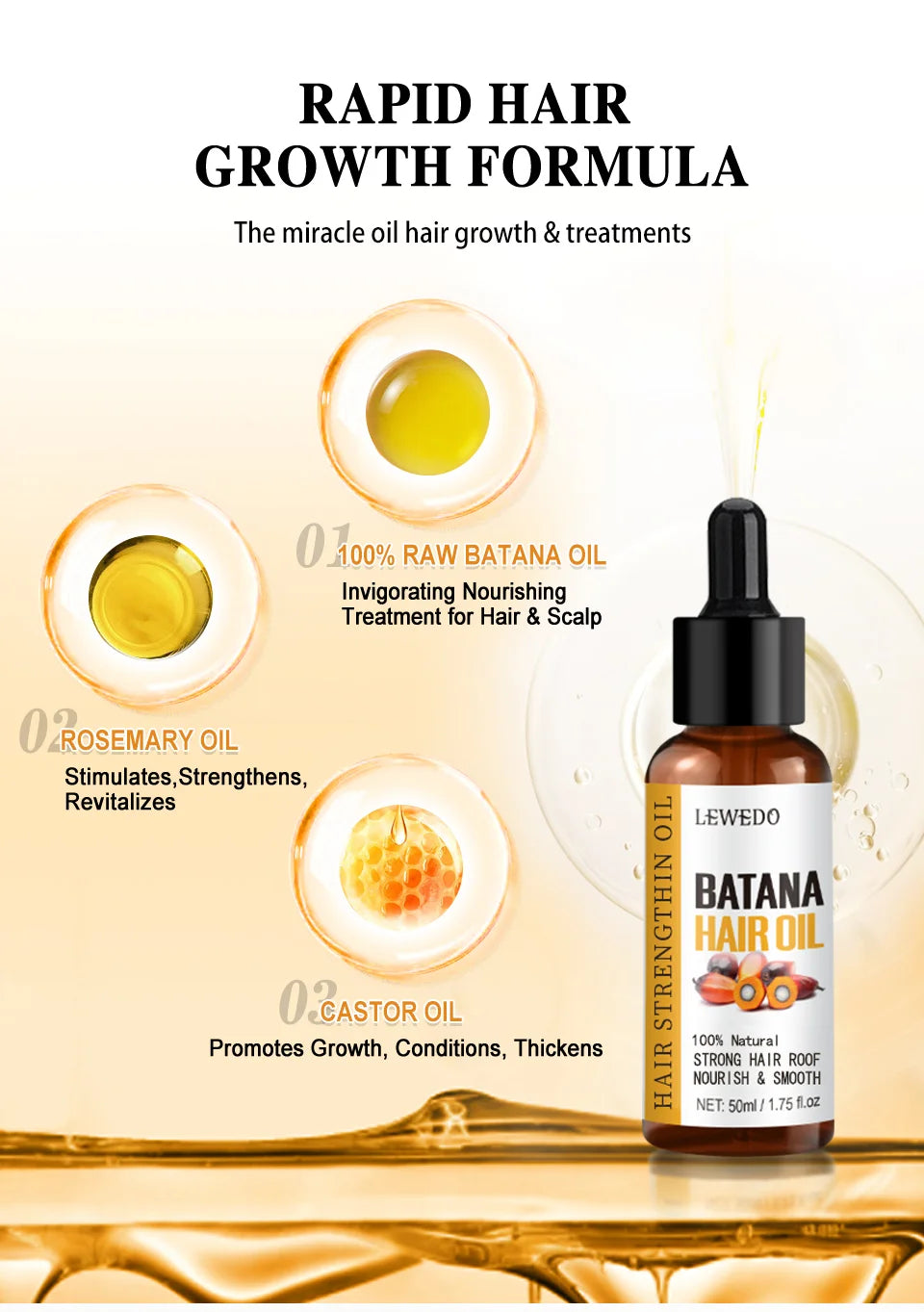 100% Pure Batana Hair Care Oil Hair Growth Oil For Natural Treatment Nourish Reduce Hair Loss Anti-Breakage Hair Thickn Products