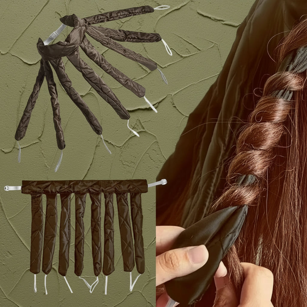 Bigoudis sans chaleur, bandeaux, ruban de soie, boucles souples pour des ondulations douces et confortables.