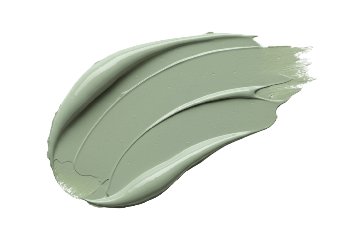 Create a cosmetic clay smear texture, creamy and smooth, soft natural GREEN ARGILE color, high-quality makeup stroke, realistic brush effect, glossy clay finish, PNG with transparent background, no shadows, no text, no background.
