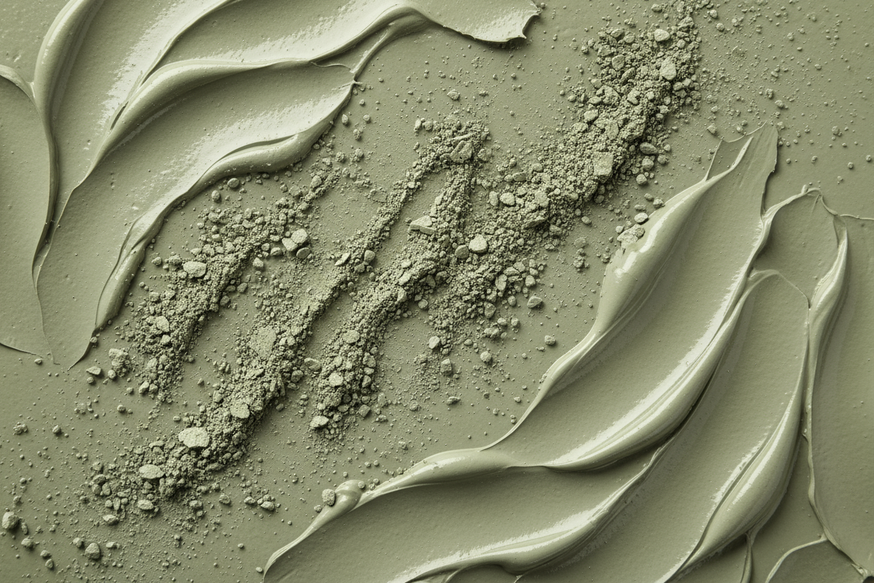 fond avec de largile en poudre et en creme de couleur vert kaki